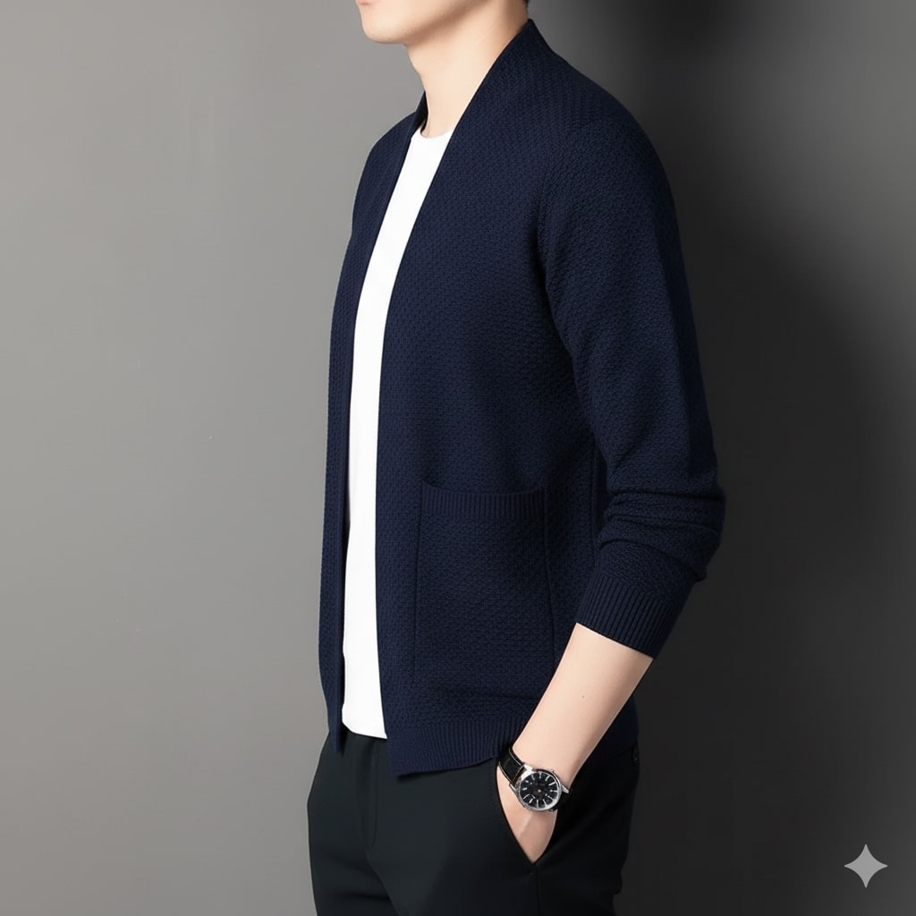Inigo Men’s Jacquard Knit Cardigan – Soft Touch Embossed Cotton Cardigan