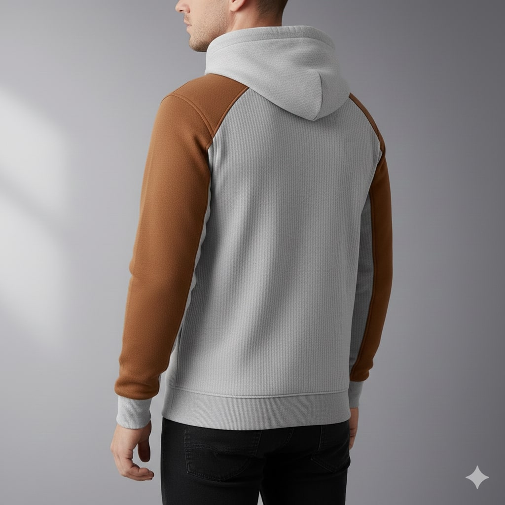 Colton Men’s Quarter-Zip Hoodie – Corduroy Cotton Blend Sweatshirt with Contrast Panels