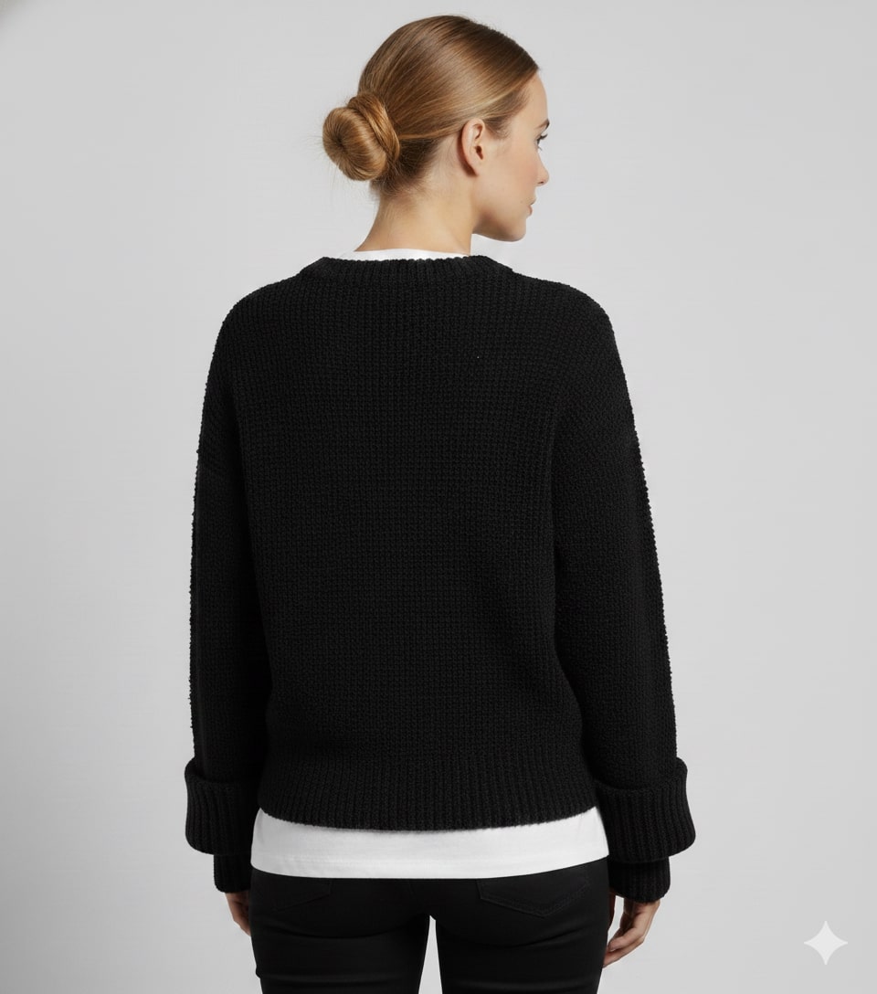 Edna Women's Knit Sweater – Relaxed-Fit Pullover with Wide Rib Cuffs