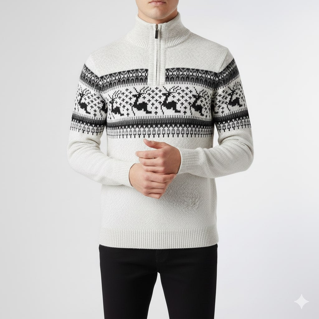 Aldrey Men's Christmas Sweater – Wool Knit Quarter-Zip Pullover