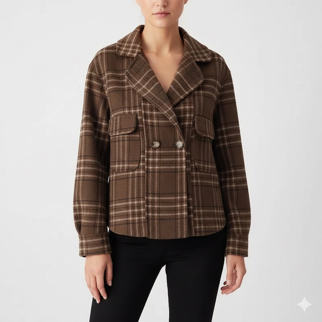 Heaven Women’s Plaid Wool Jacket – Double-Sided Wool with Cropped Jacket