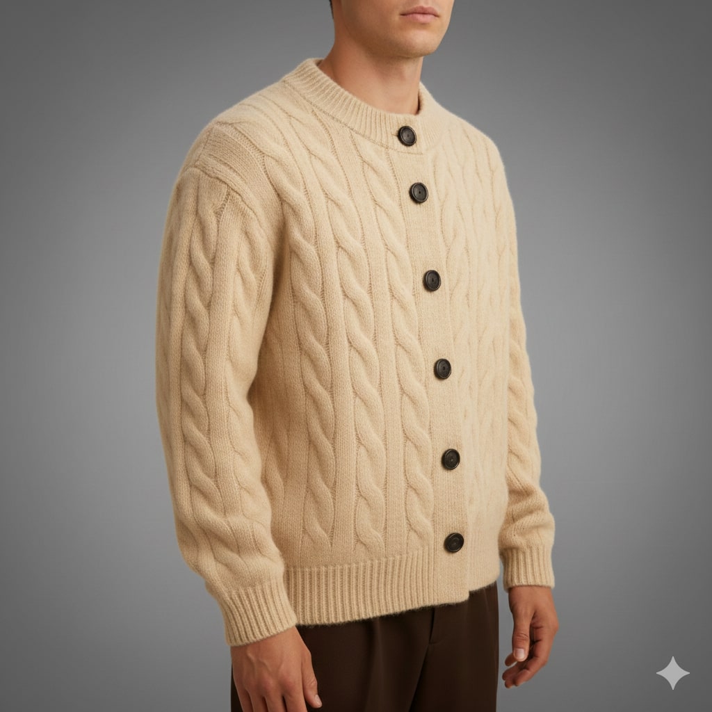 David Men’s Cardigan – Cable Knit Cardigan with Classic Button-Up Style