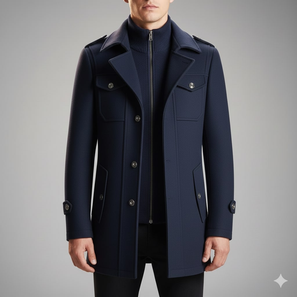 Lennox Men’s Wool Jacket – Wool Winter Coat with Tailored Collar & Utility Pocket