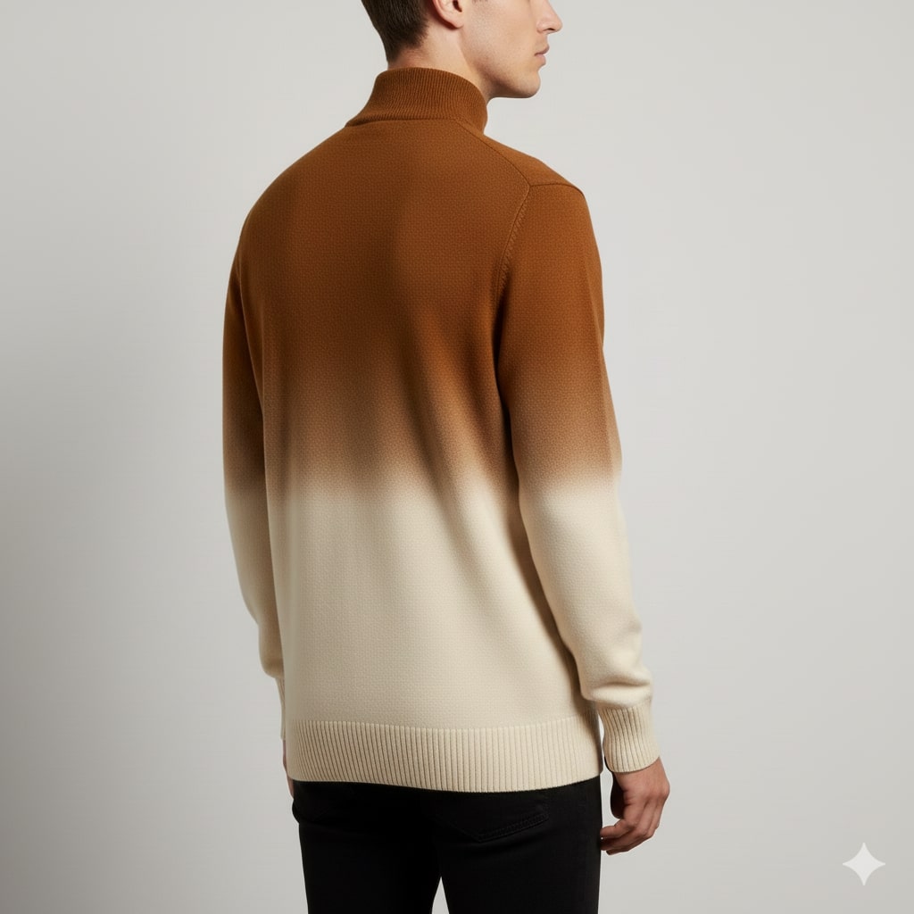 Akhie Men’s Wool Pullover – Gradient Ombre Quarter-Zip Sweater