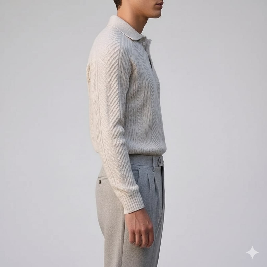 Darwin Men’s Knit Polo Sweater – Wool-Blend Cable Knit Pullover with Tailored Modern Fit