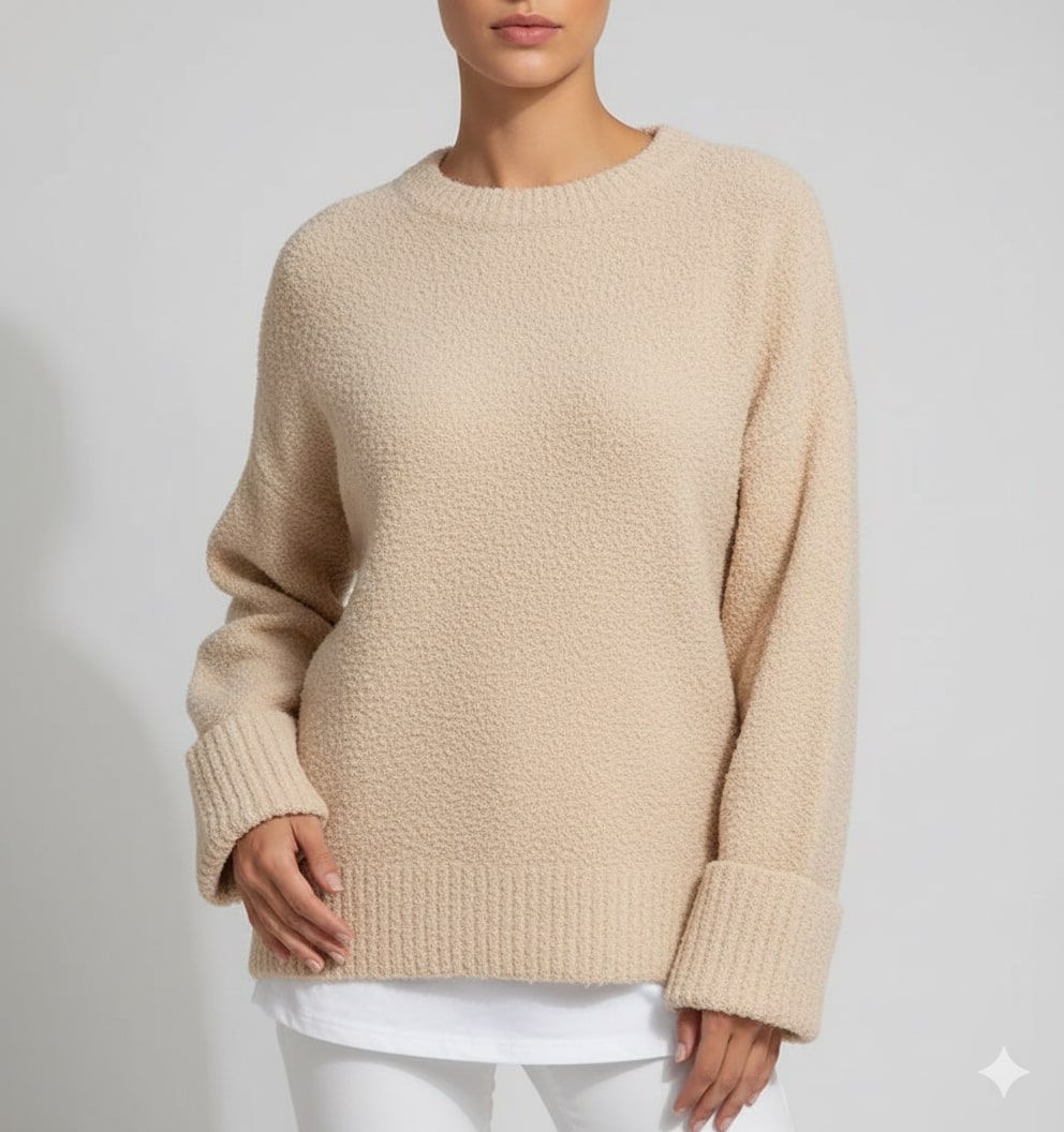 Edna Women's Knit Sweater – Relaxed-Fit Pullover with Wide Rib Cuffs