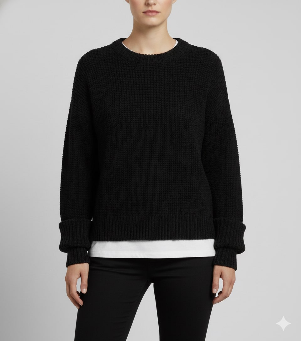 Edna Women's Knit Sweater – Relaxed-Fit Pullover with Wide Rib Cuffs