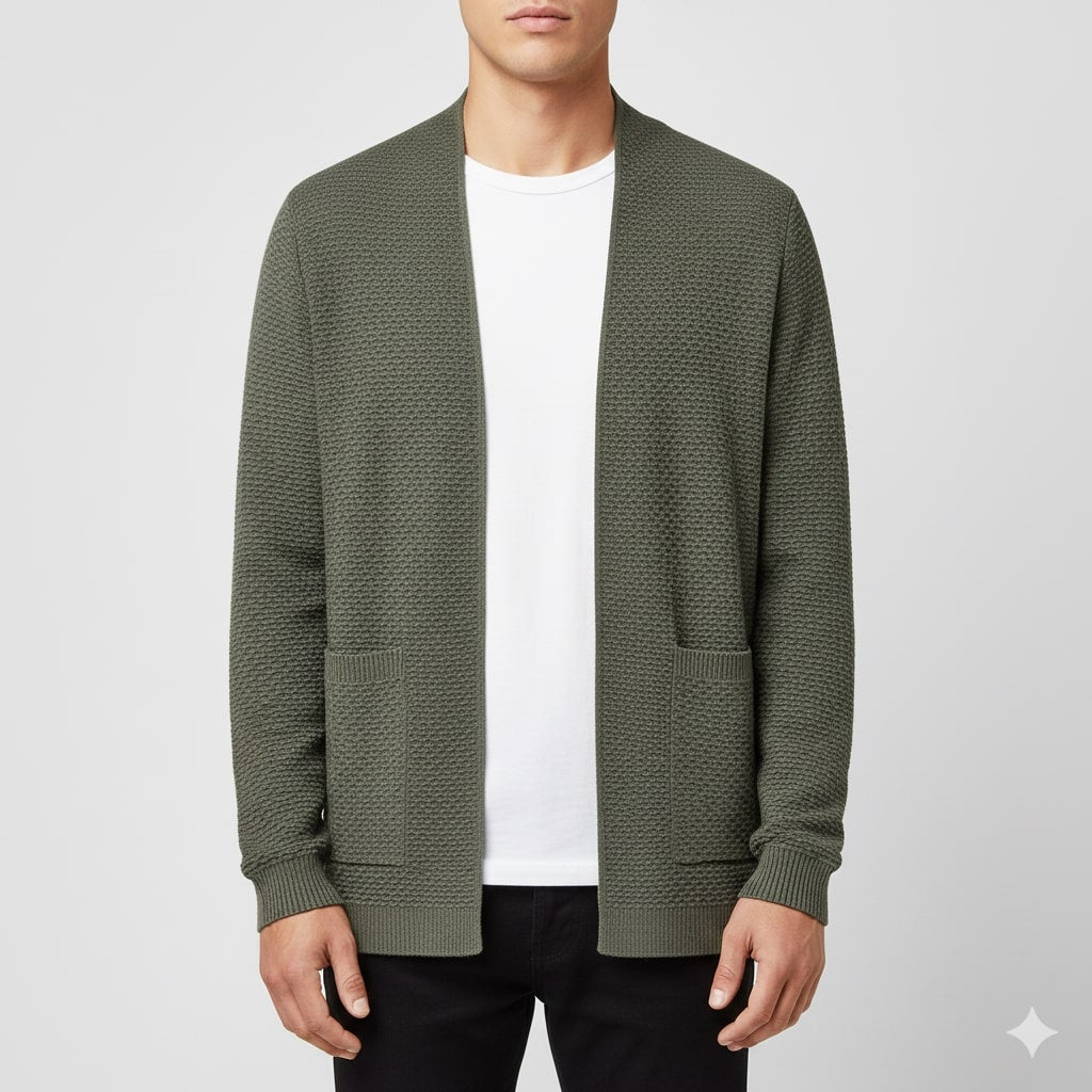Inigo Men’s Jacquard Knit Cardigan – Soft Touch Embossed Cotton Cardigan