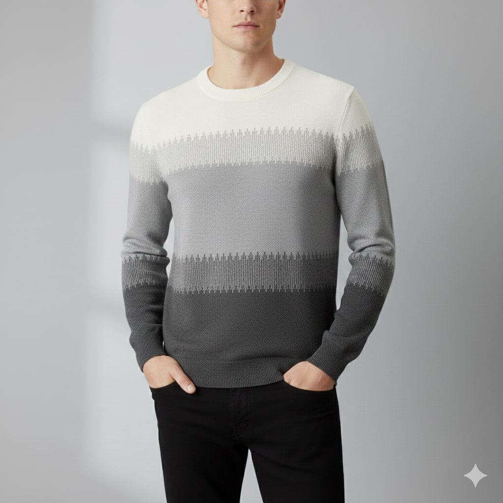 Nolan Men’s Wool Sweater – Ultra-Fine Knit with Tonal Gradient & Lightweight Fit Pullover