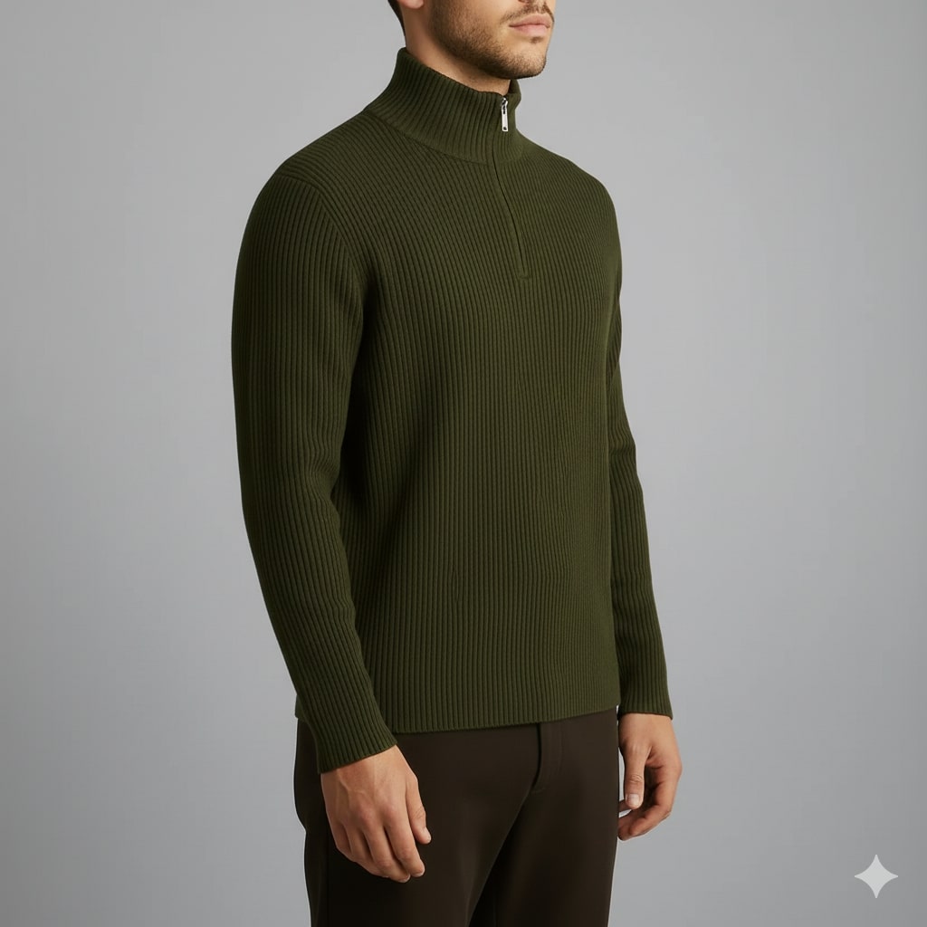 Sonny Men’s Turtleneck Sweater – Warm Breathable Wool Knit Pullover with Structured Ribbed Collar