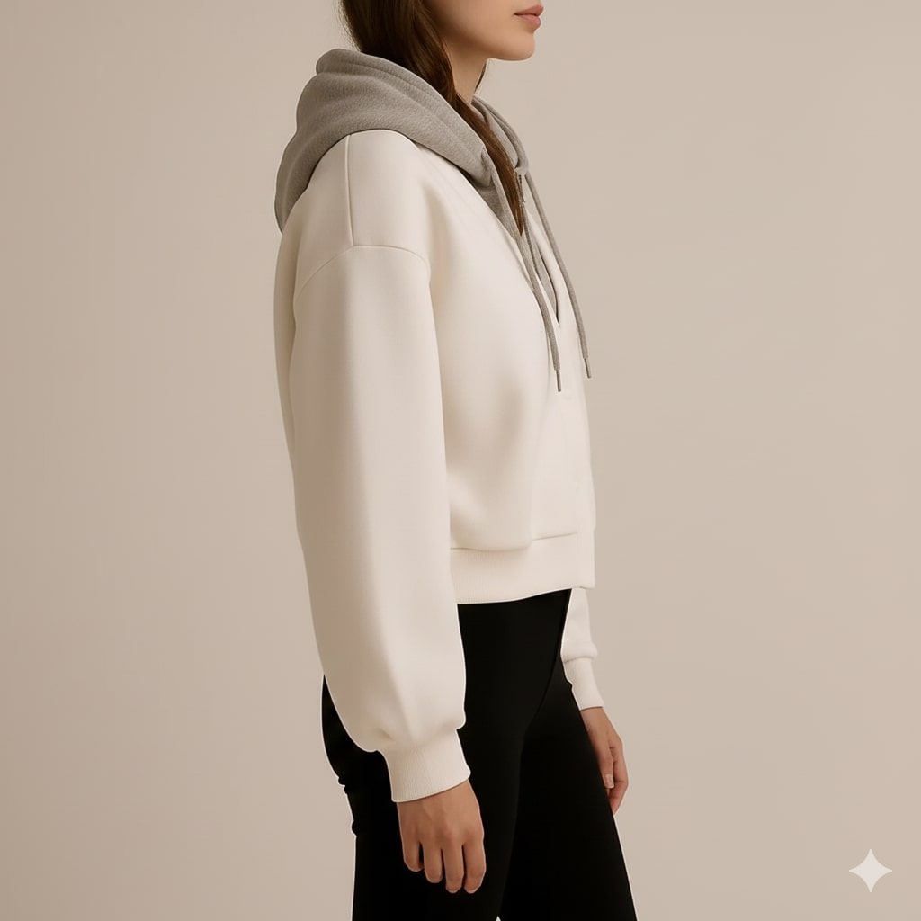 Marissa Women’s Cropped Cardigan – Puff Sleeve Zip-Up Knitted Hooded Cardigan