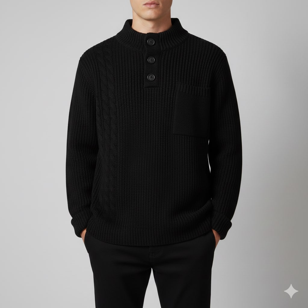 Julian Men’s Cable Knit Pullover – Soft O-Neck Sweater with Button Detail