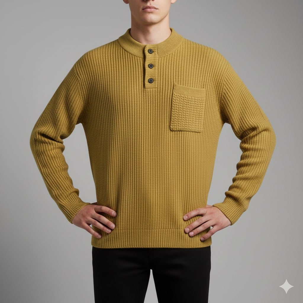 Darian Men’s Pullover Sweater – Thick Ribbed Knit Pullover for Winter