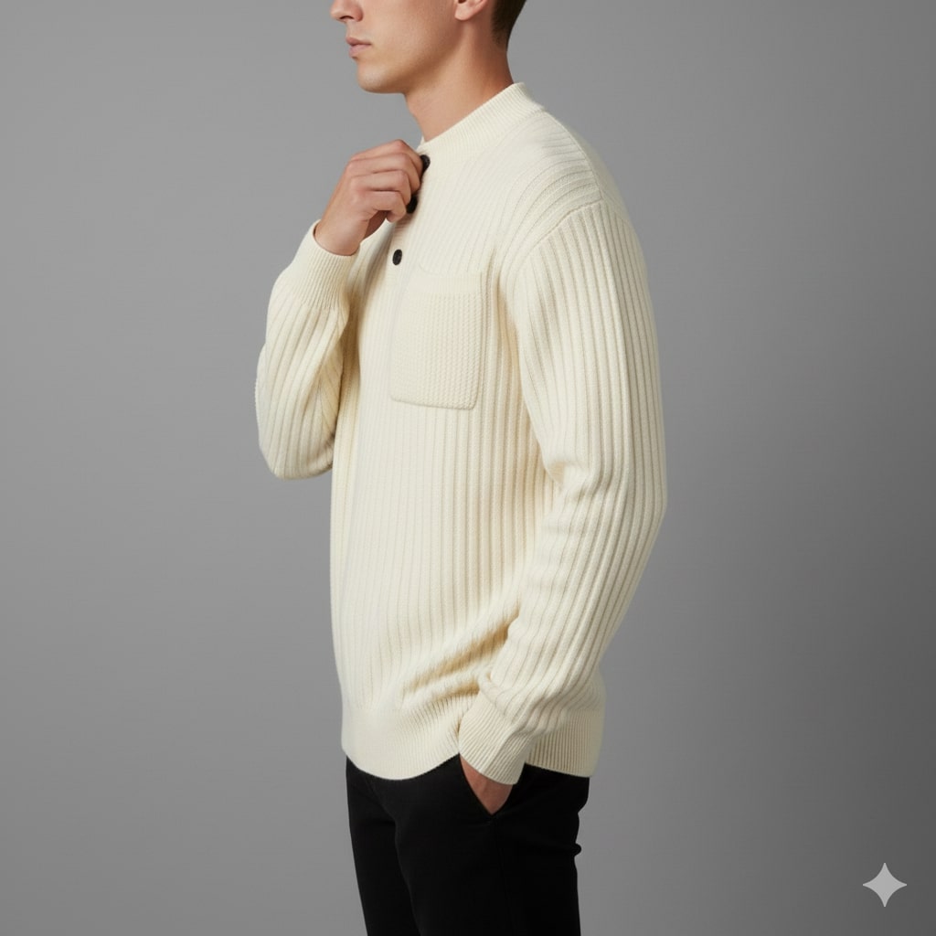 Darian Men’s Pullover Sweater – Thick Ribbed Knit Pullover for Winter