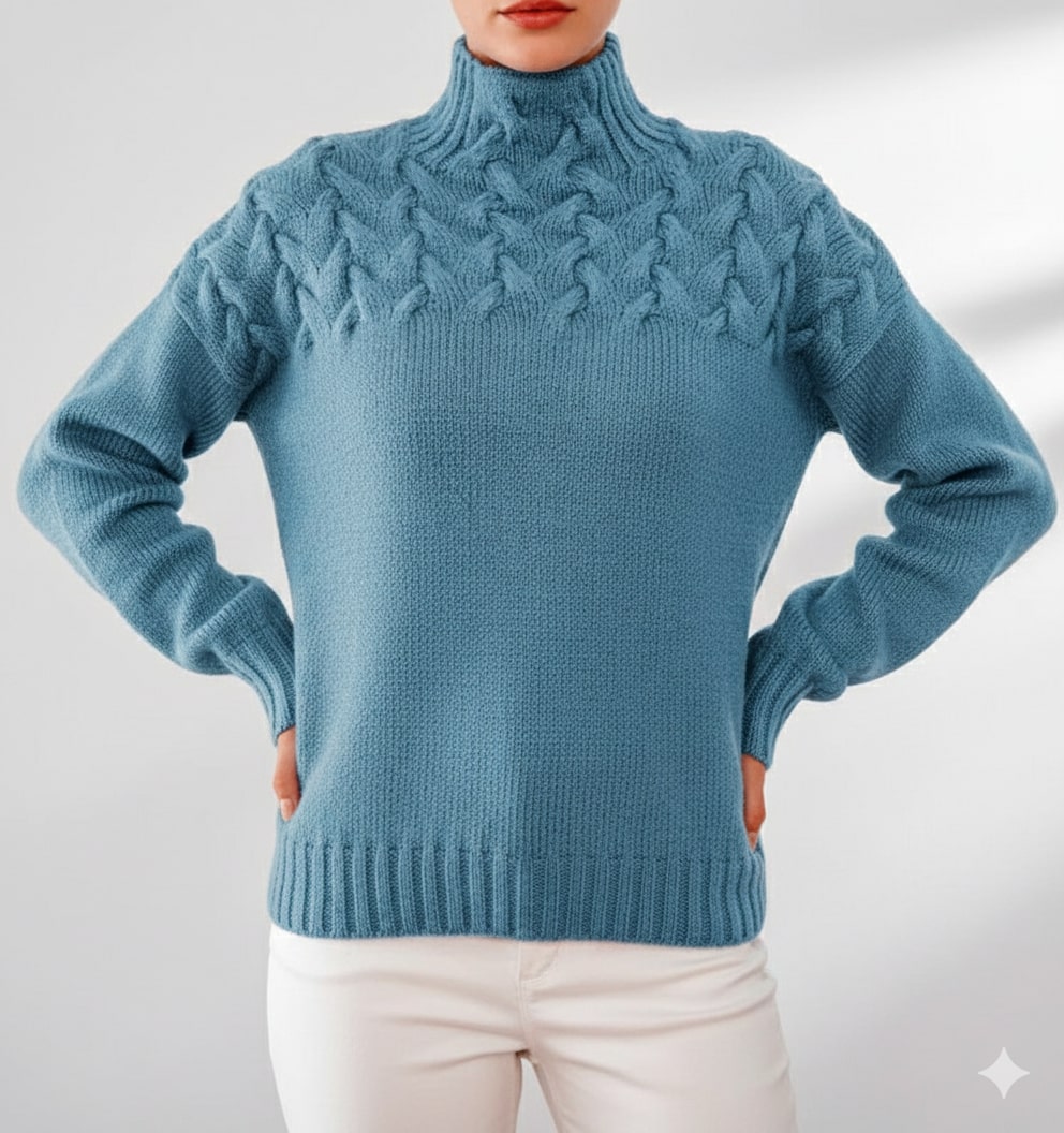 Marie Women’s Knit Jumper – Textured Soft High-Neck Pullover for Autumn