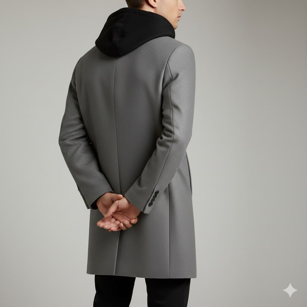 Loreno Men’s Hooded Wool Coat – Premium Textured Winter Outerwear