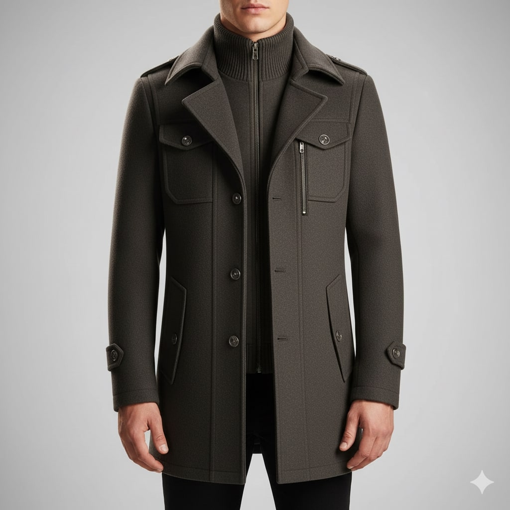 Lennox Men’s Wool Jacket – Wool Winter Coat with Tailored Collar & Utility Pocket