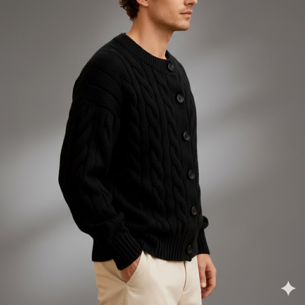 David Men’s Cardigan – Cable Knit Cardigan with Classic Button-Up Style