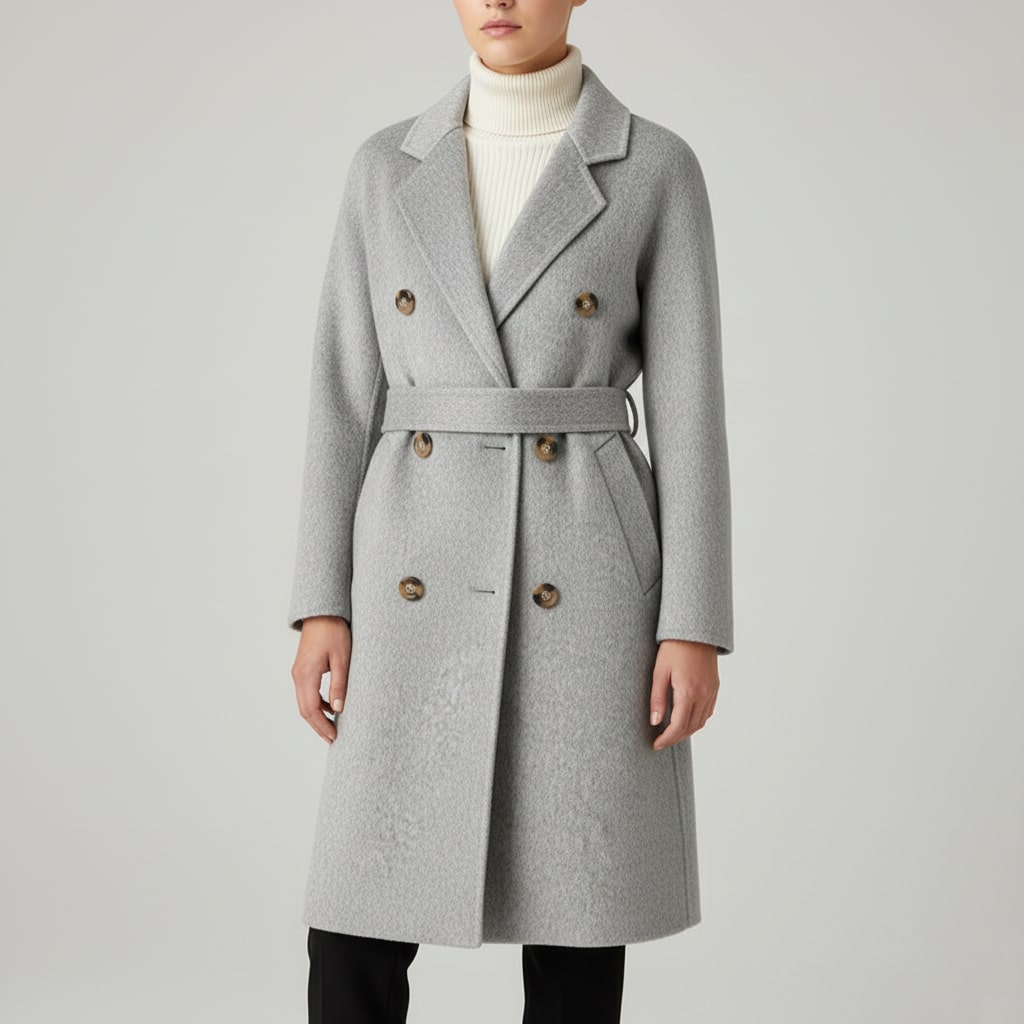 Theresa Women’s Cashmere Wrap Coat – Double-Breasted Wool Outerwear with Belted Waist