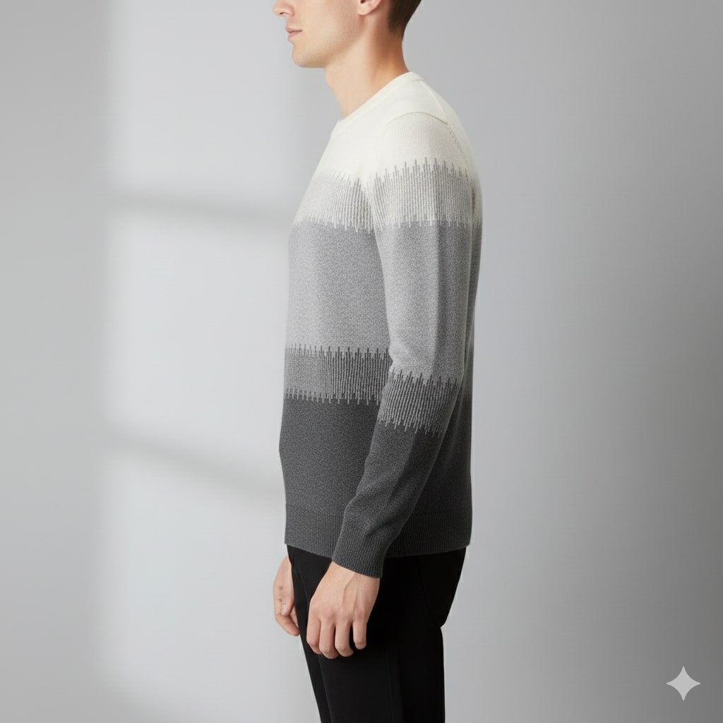 Nolan Men’s Wool Sweater – Ultra-Fine Knit with Tonal Gradient & Lightweight Fit Pullover