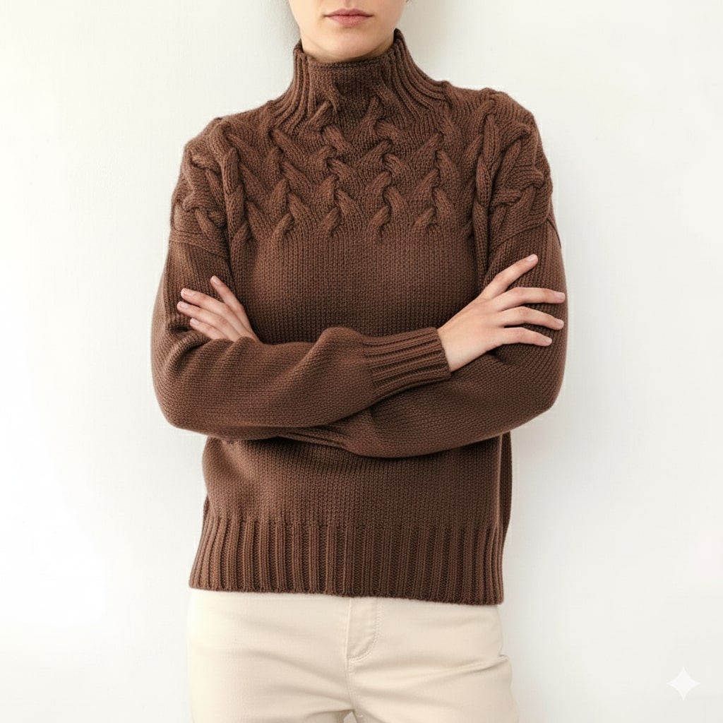 Marie Women’s Knit Jumper – Textured Soft High-Neck Pullover for Autumn