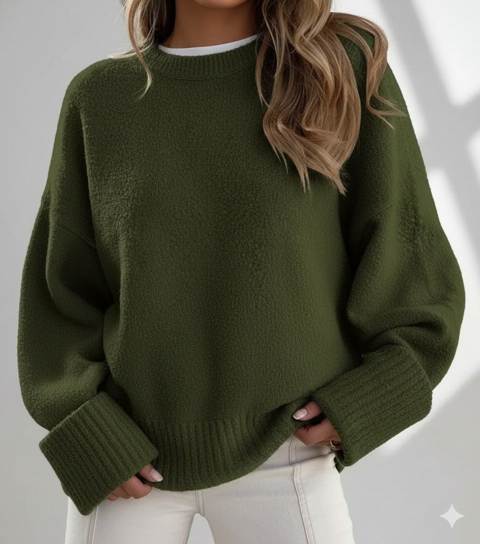 Edna Women's Knit Sweater – Relaxed-Fit Pullover with Wide Rib Cuffs