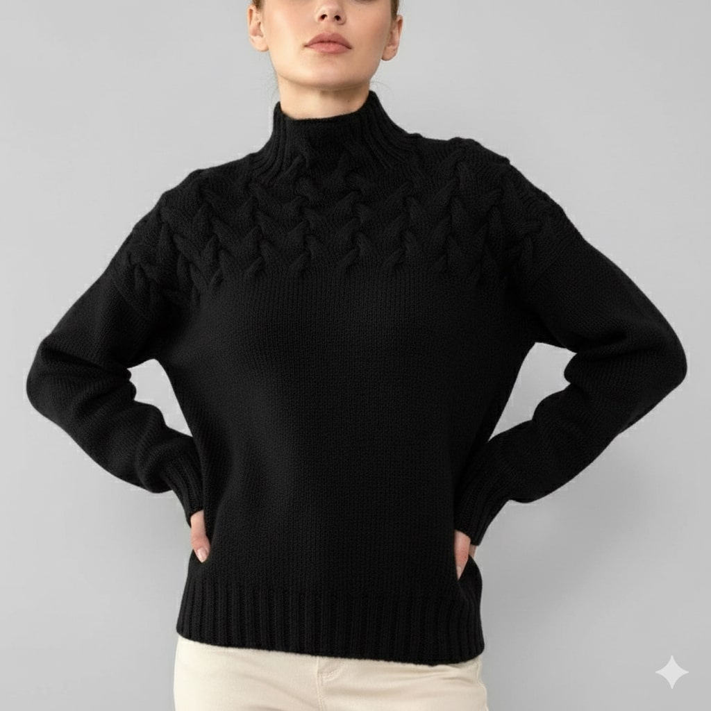 Marie Women’s Knit Jumper – Textured Soft High-Neck Pullover for Autumn