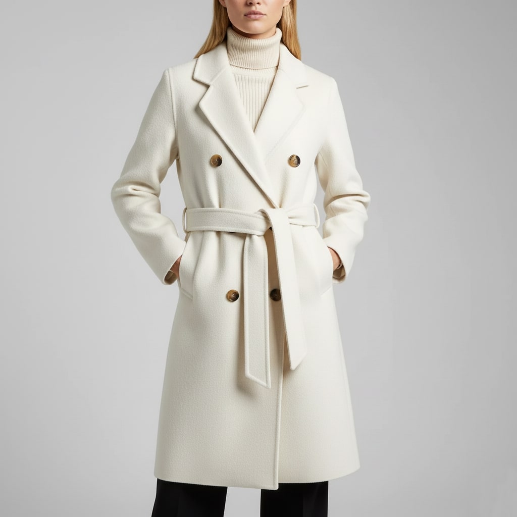 Theresa Women’s Cashmere Wrap Coat – Double-Breasted Wool Outerwear with Belted Waist