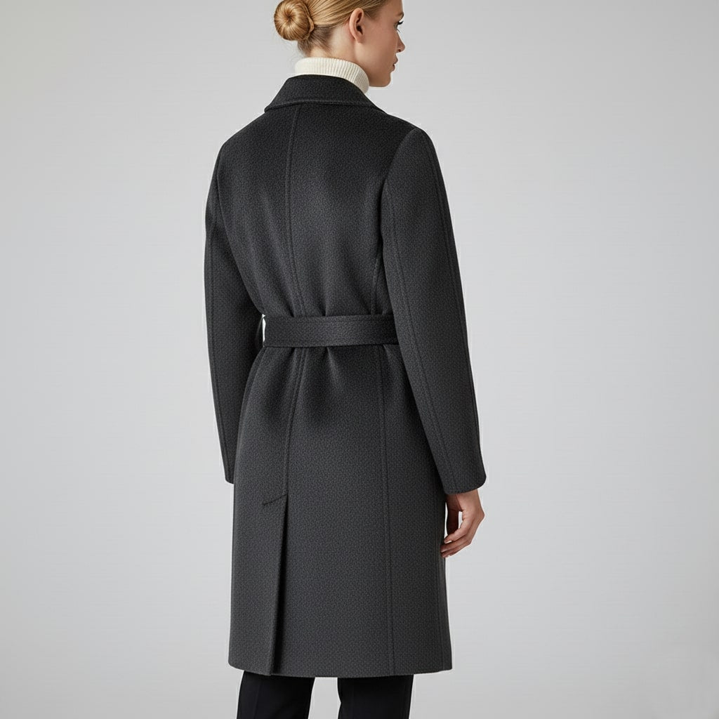 Theresa Women’s Cashmere Wrap Coat – Double-Breasted Wool Outerwear with Belted Waist