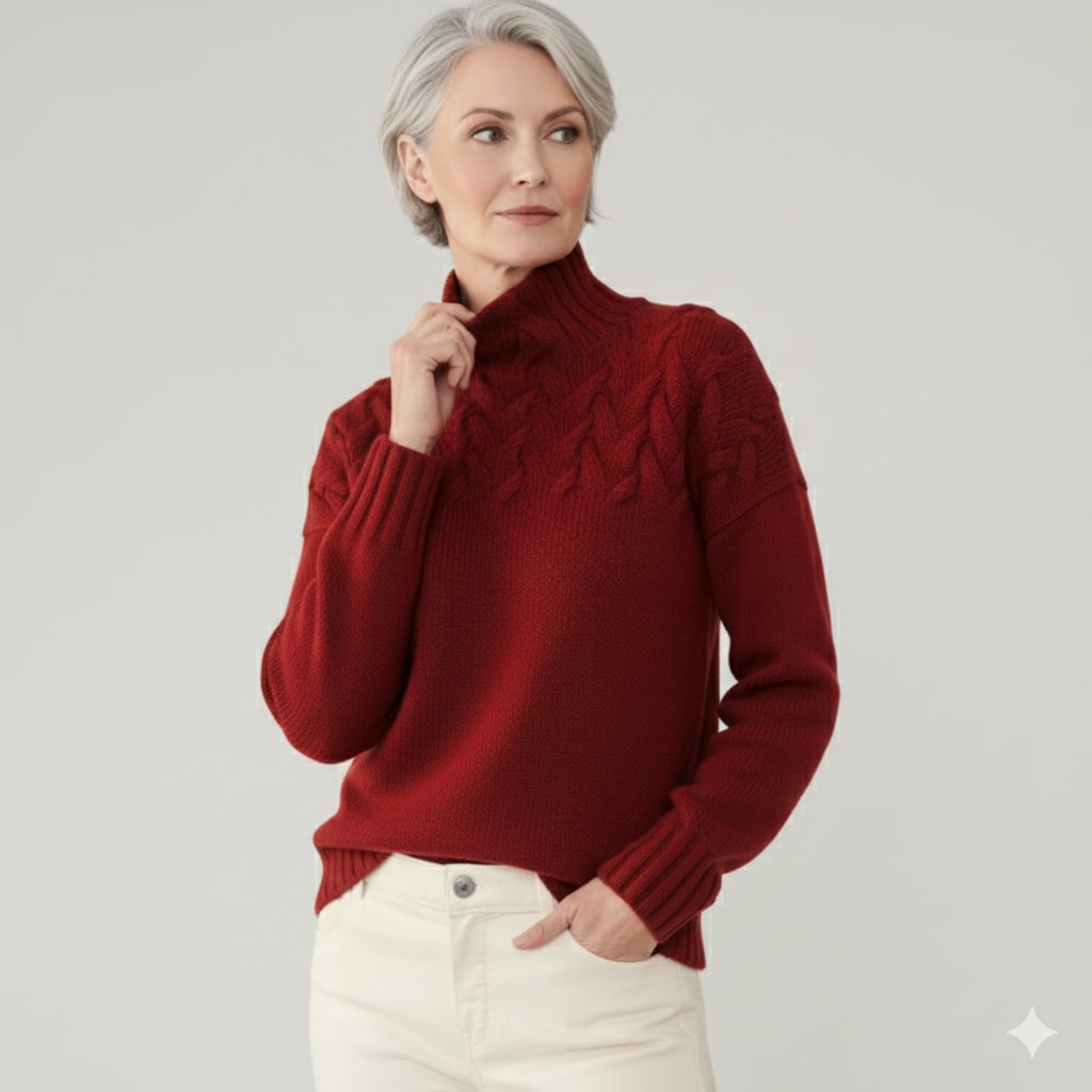 Marie Women’s Knit Jumper – Textured Soft High-Neck Pullover for Autumn