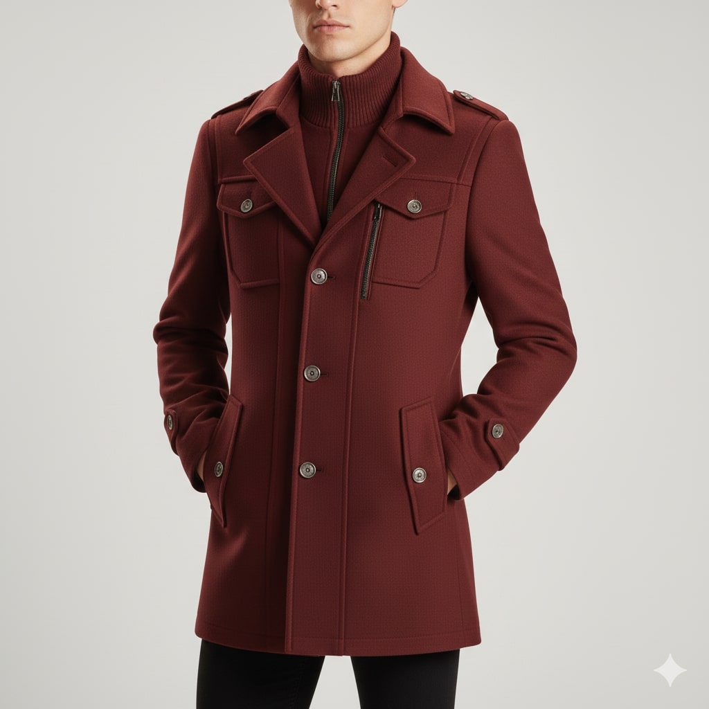 Lennox Men’s Wool Jacket – Wool Winter Coat with Tailored Collar & Utility Pocket