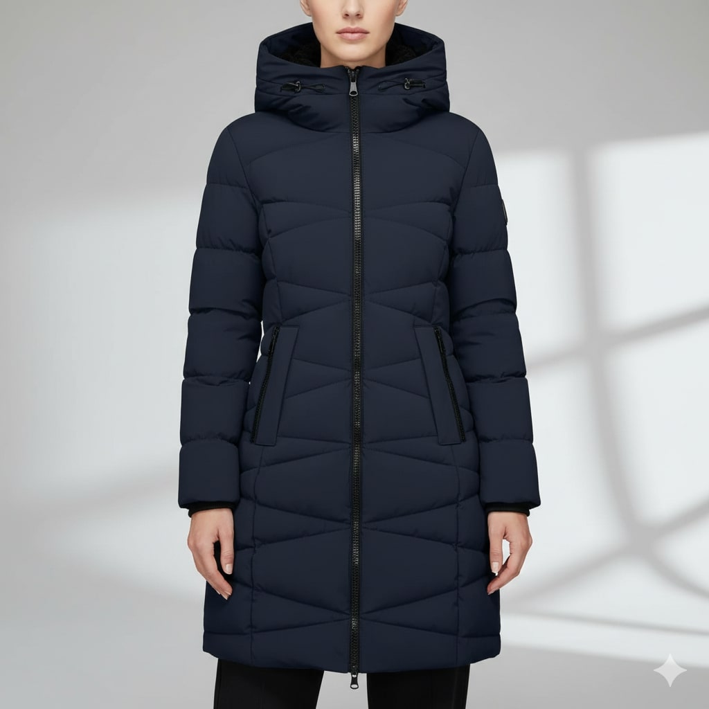 Elana Women’s Long Quilted Coat – Full-Length Warm Winter Jacket with Hood & Plush Lining