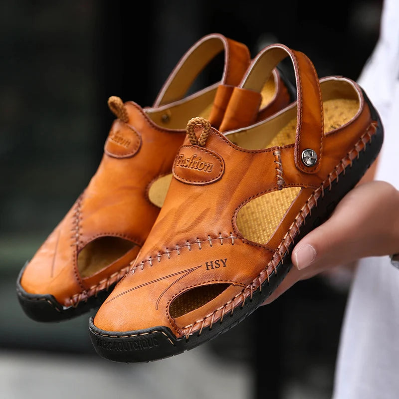 Giovanni Genuine Leather Sandals — Hand-Stitched Casual Summer Footwear