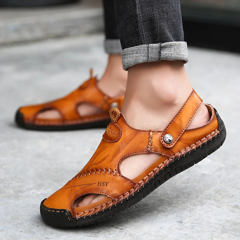 Giovanni Genuine Leather Sandals — Hand-Stitched Casual Summer Footwear