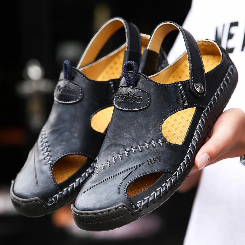 Giovanni Genuine Leather Sandals — Hand-Stitched Casual Summer Footwear