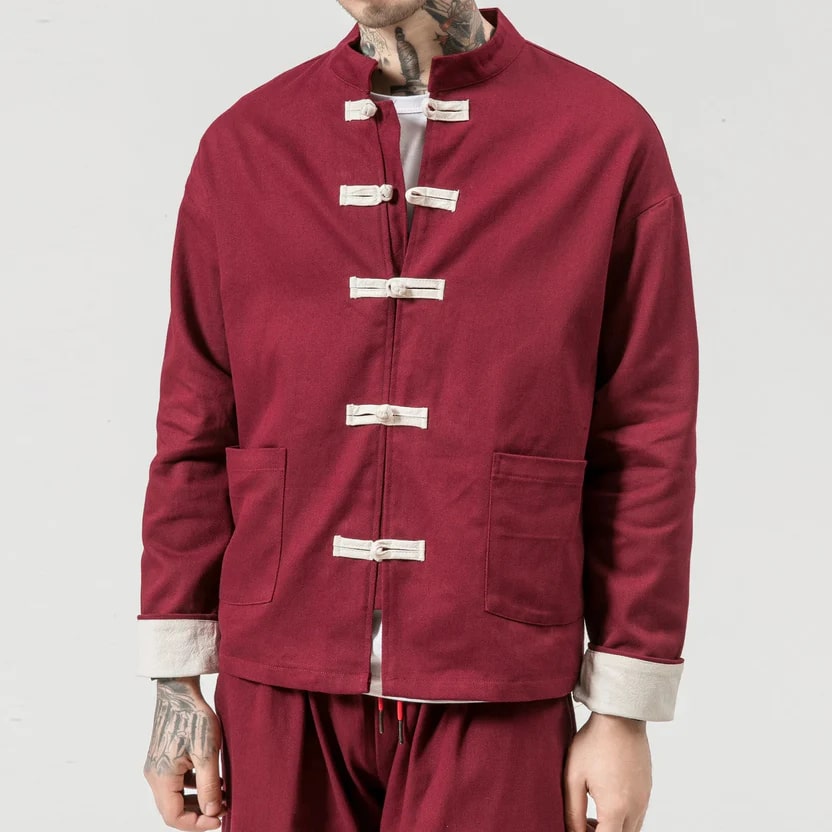 Kyoto Men’s Lightweight Jacket – Soft Cotton Jacket with Knot-Button Closure