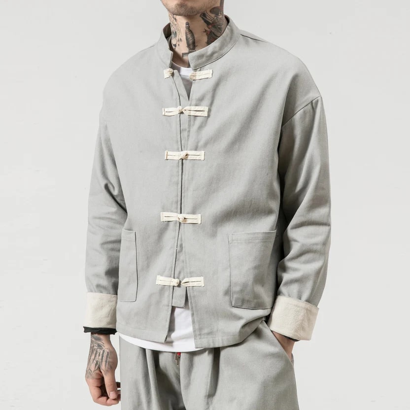 Kyoto Men’s Lightweight Jacket – Soft Cotton Jacket with Knot-Button Closure