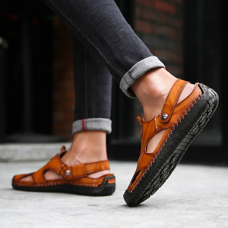 Giovanni Genuine Leather Sandals — Hand-Stitched Casual Summer Footwear