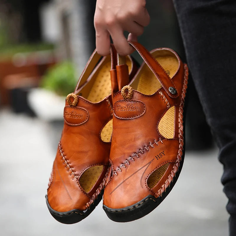 Giovanni Genuine Leather Sandals — Hand-Stitched Casual Summer Footwear