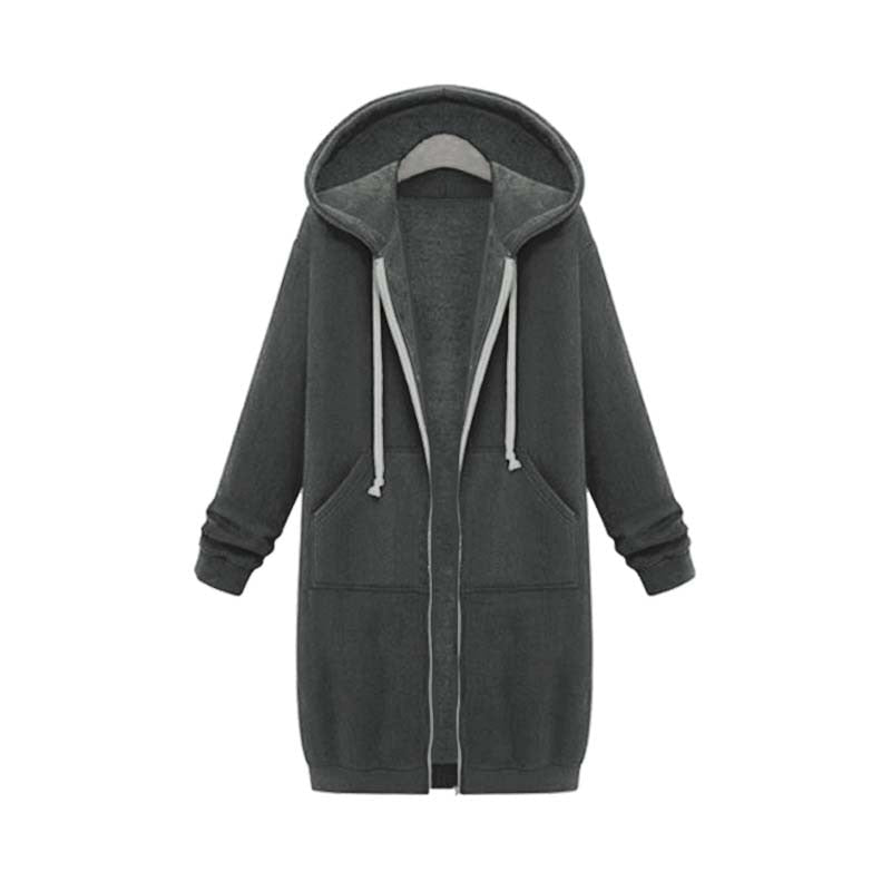 Edyth Women’s Longline Zip Hoodie – Relaxed Fit with Extended Length & Pockets