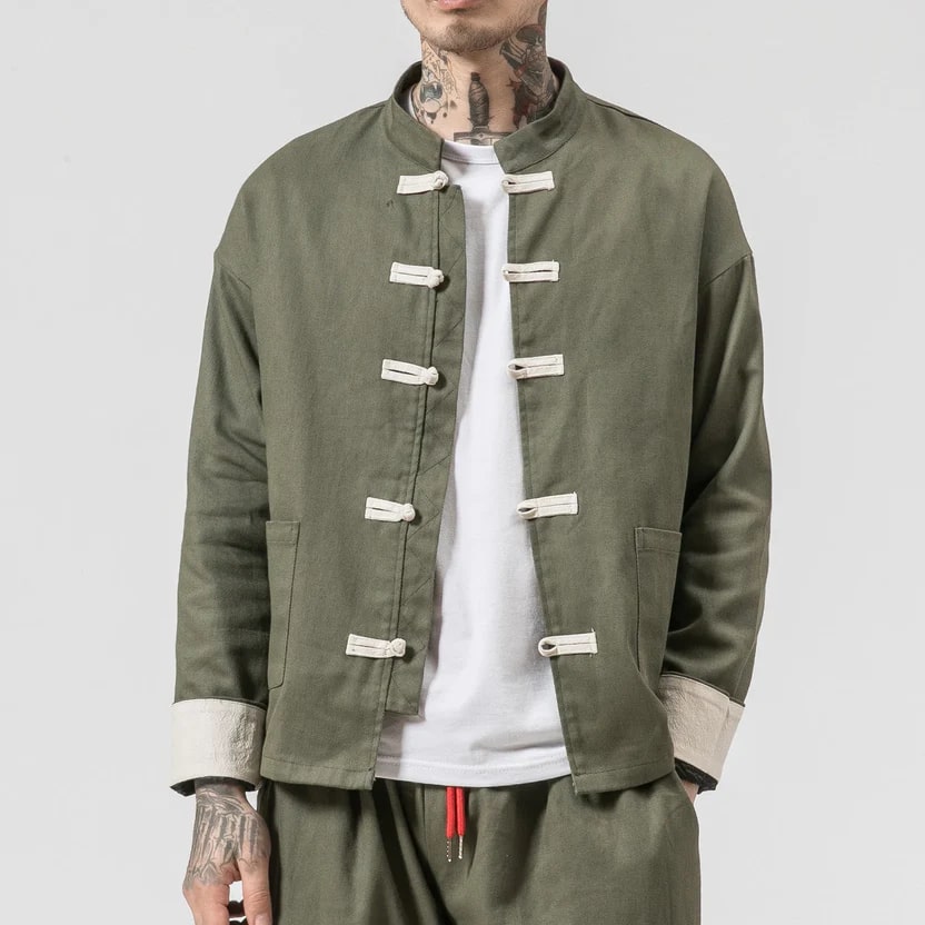 Kyoto Men’s Lightweight Jacket – Soft Cotton Jacket with Knot-Button Closure