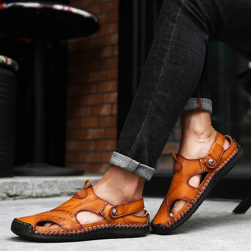 Giovanni Genuine Leather Sandals — Hand-Stitched Casual Summer Footwear