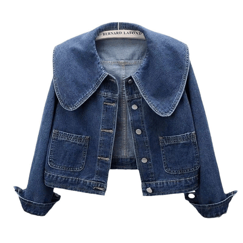 Maliya Women’s Denim Jacket – Cropped Fit with Oversized Collar