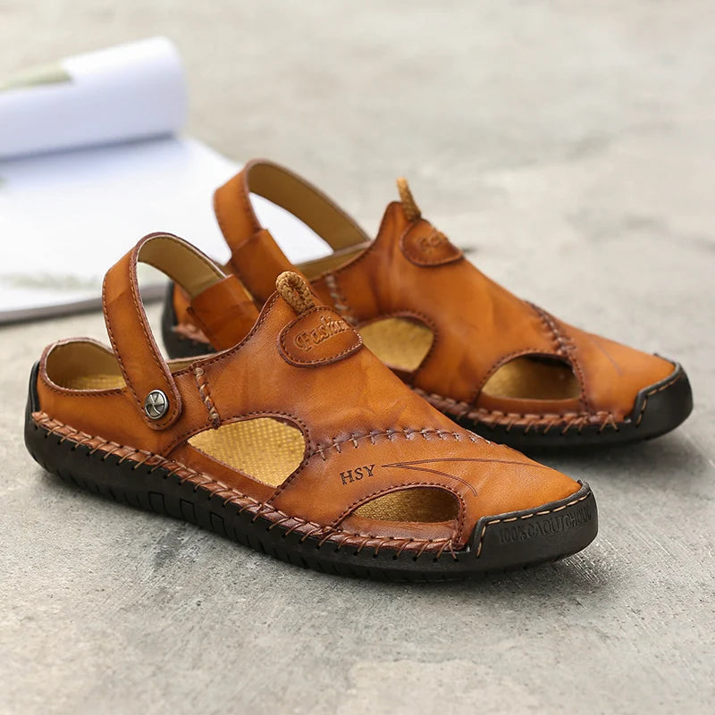 Giovanni Genuine Leather Sandals — Hand-Stitched Casual Summer Footwear