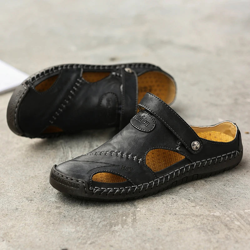 Giovanni Genuine Leather Sandals — Hand-Stitched Casual Summer Footwear