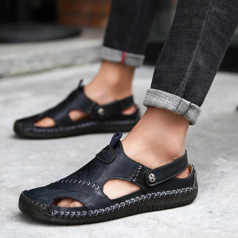Giovanni Genuine Leather Sandals — Hand-Stitched Casual Summer Footwear