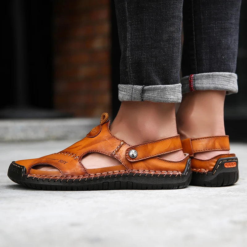 Giovanni Genuine Leather Sandals — Hand-Stitched Casual Summer Footwear