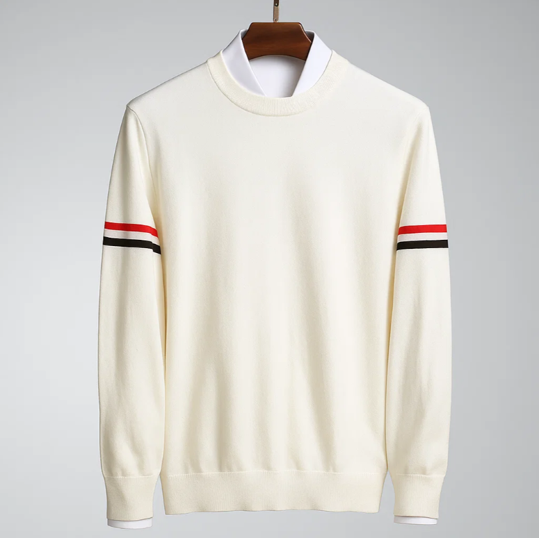 Julian Men’s Sweater – Soft Cotton Crew Neck with Sleeve Stripe Detail