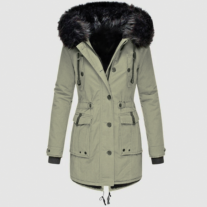 Emely Women’s Winter Jacket – Hooded Coat with Faux Fur Trim