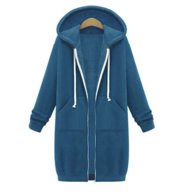Edyth Women’s Longline Zip Hoodie – Relaxed Fit with Extended Length & Pockets